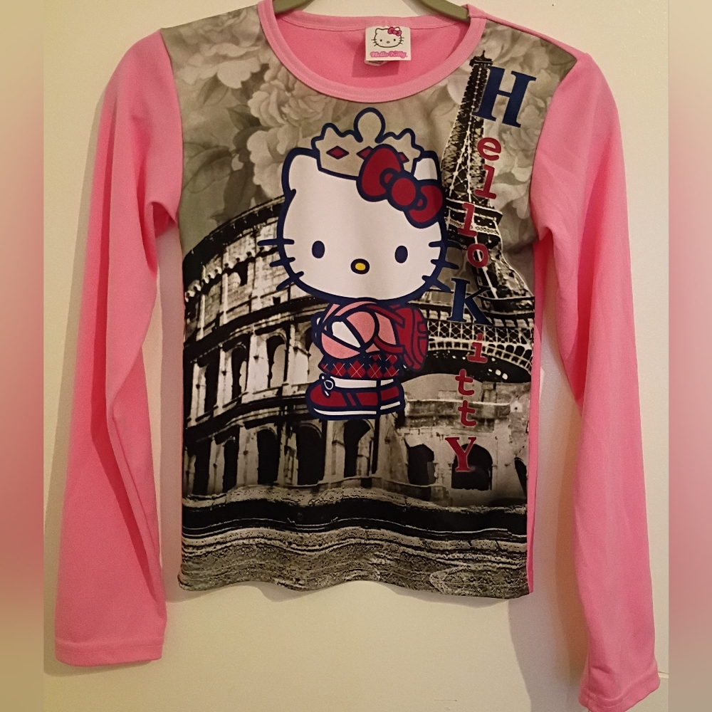 VTG Hello Kitty Pink Long‎ Sleeve Kids Top Sz M